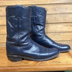 Justin Navy Blue Leather Women’s Classic Roper Boots Size 7.5B L3057 Western